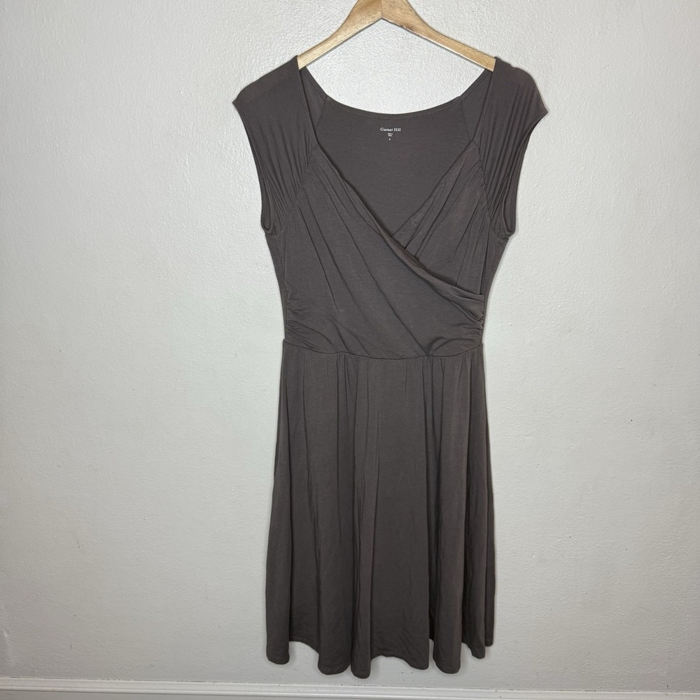 Garnet Hill Soft Knit Cross Front Gray Dress Womens Small Cotton Stretch Classic